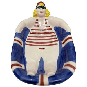 Vintage Ceramic Lotus Nantucket Blonde Lady Swimmer Hand Painted Pottery Bowl